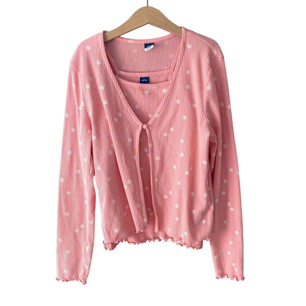 Old Navy Daisy Printed Rib Knit Open Front Button Cardigan Cami Set Large 10/12